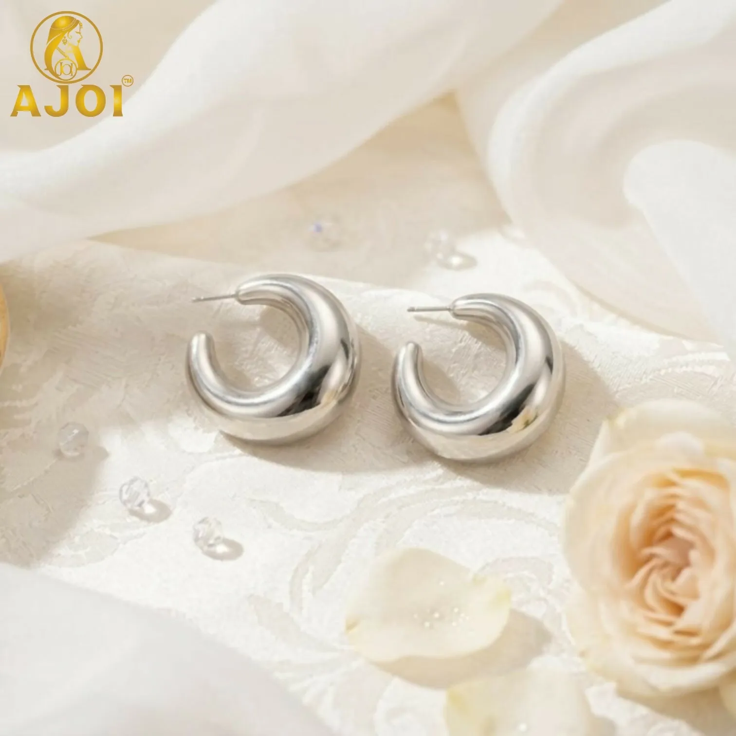 Premium Silver Crescent Hoop Earrings – Timeless Minimalist Style for Every Look - Buy Online at Alikart