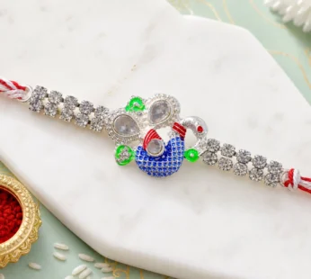 Premium Rakhi with Leaf Floral Charm, crystal accents and display look for Gift Use