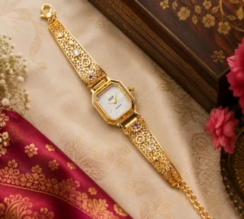 Luxury Gold-Tone Vintage Filigree Bracelet Watch for Women – Crystal Accent Analog Wrist Watch