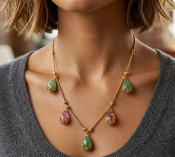 Minimalist Gold Necklace with Clear Faceted Teardrop Gemstone