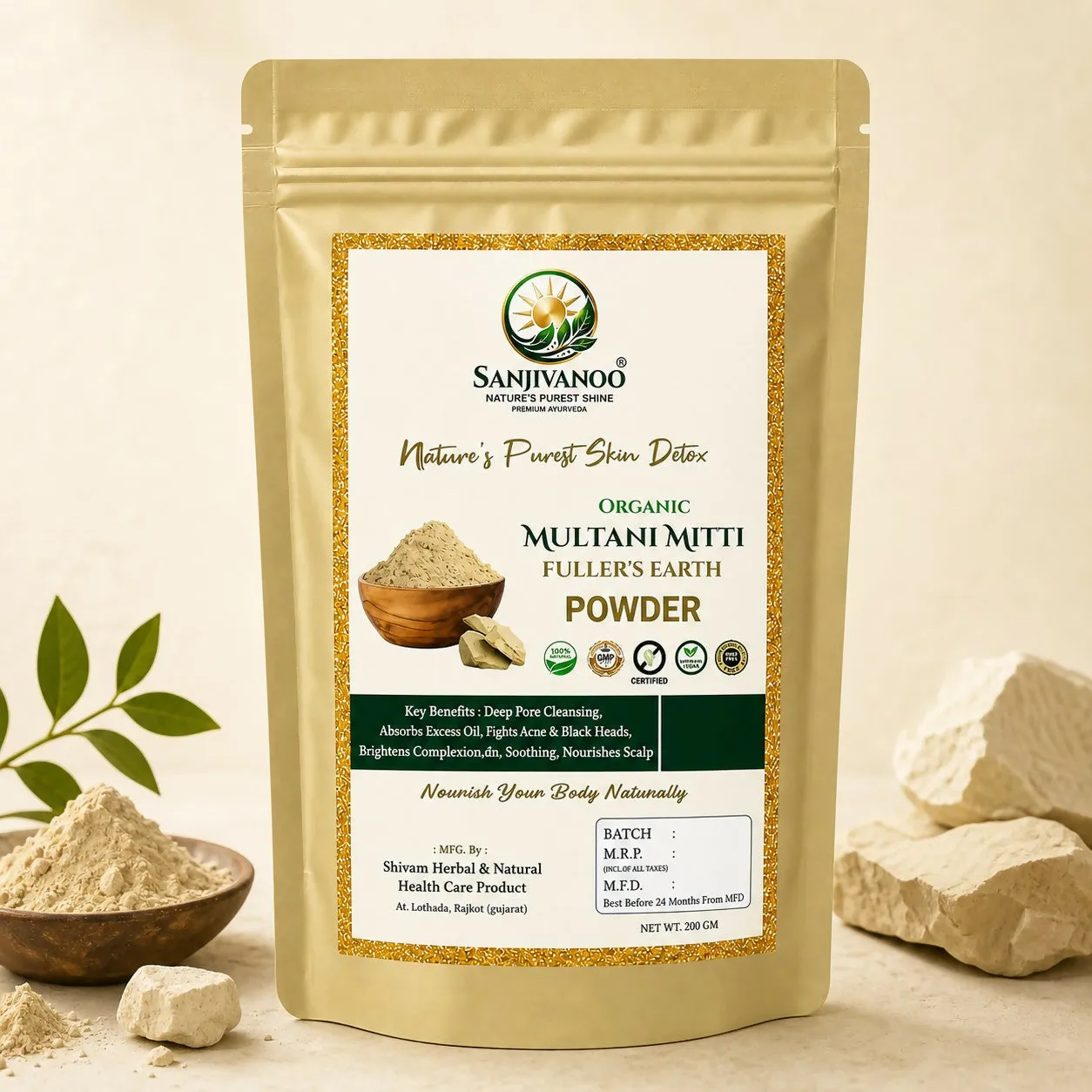 Premium Sanjivanoo Organic Multani Mitti Powder Skin Detox Face Pack (200 GM) - Buy Online at Alikart