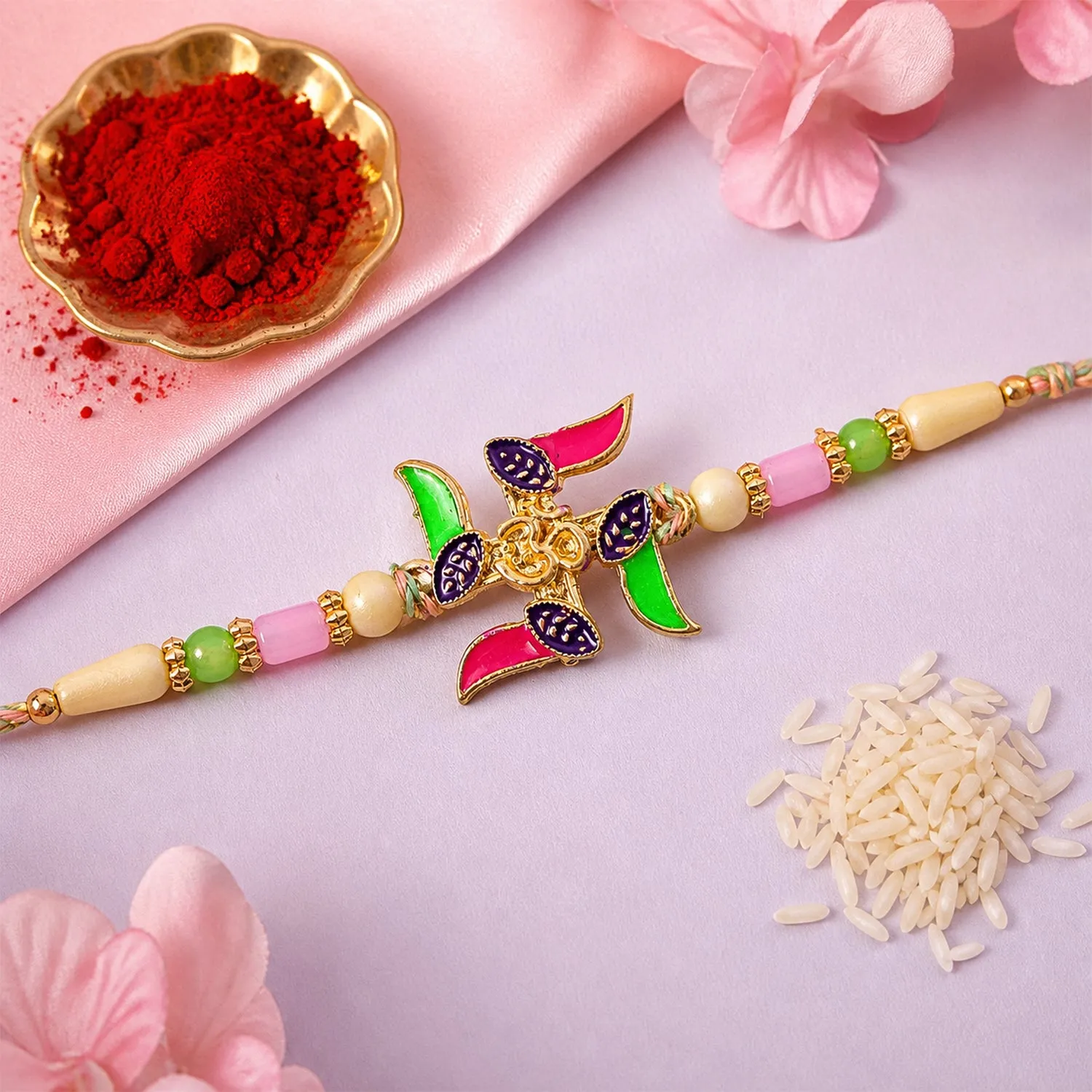 Premium Ornate Rakhi with Butterfly Flower Charm and pearl accents in bead line for Gift Use - Buy Online at Alikart
