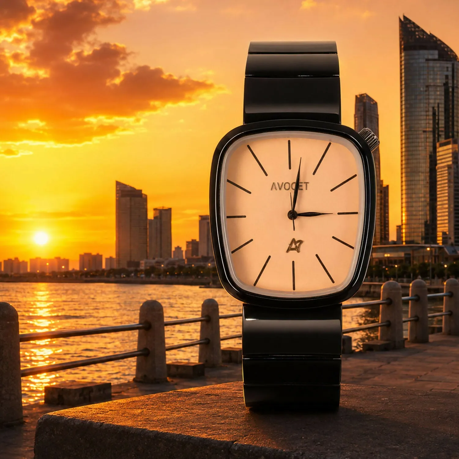 Premium Black Square Analog Watch – Minimalist Champagne Dial for Men - Buy Online at Alikart