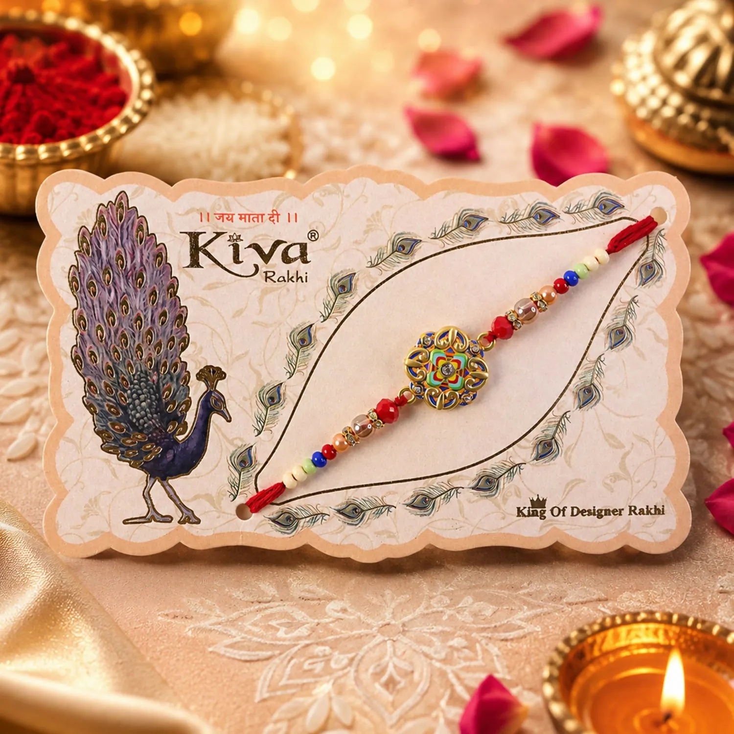 Premium Designer Rakhi For Brother With Premium Beads And Elegant Centerpiece Gift Card - Buy Online at Alikart