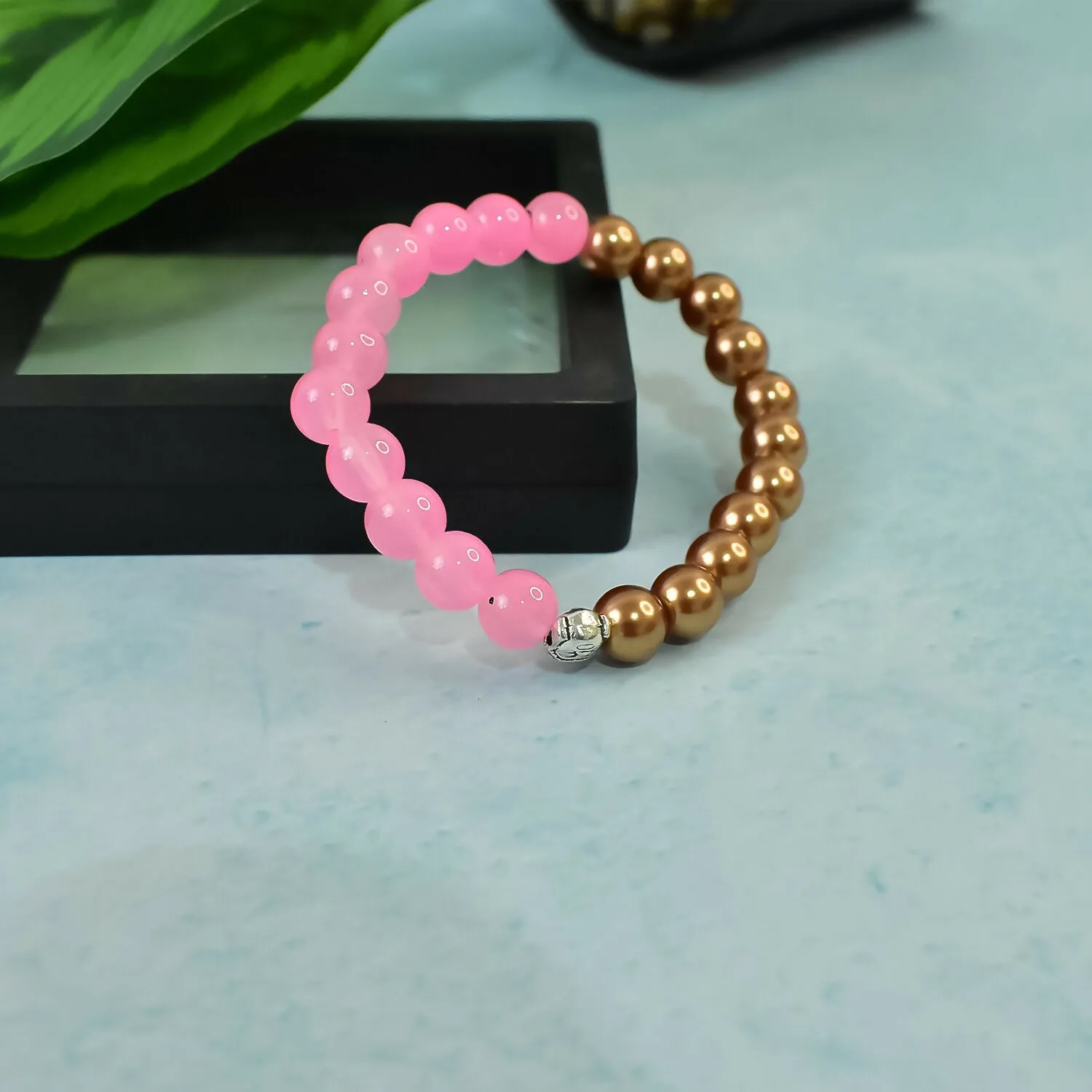 Dual-Tone Pink Gold Beaded Bracelet – Elegant & Comfortable Fit - Detailed Feature View 4