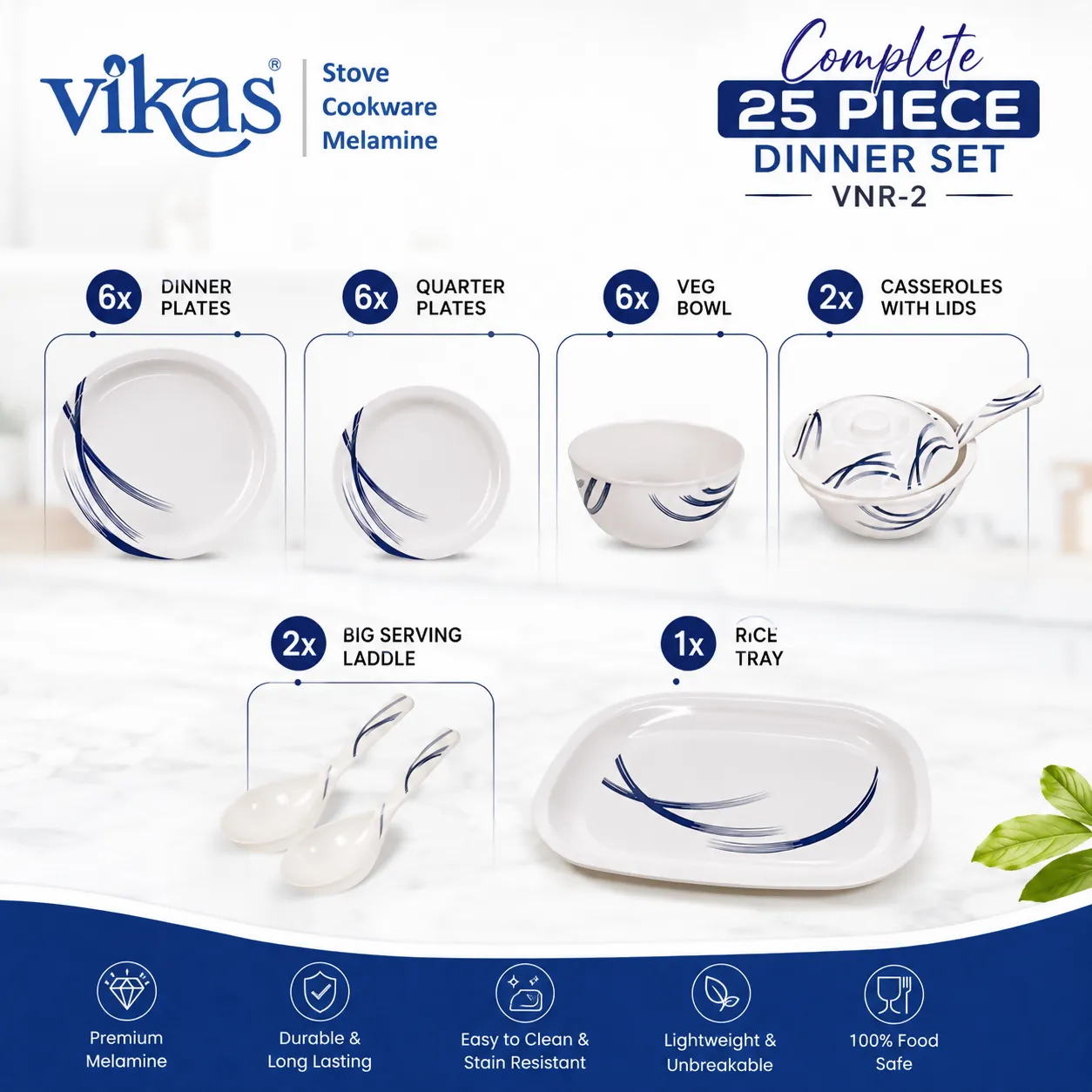 Premium Vikas Premium Melamine Dinner Set with Bowls Casseroles and Platter (Set of 25 Pcs) - Buy Online at Alikart