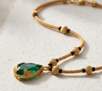 Gold Plated Mangalsutra Necklace with Elegant Green Teardrop Stone Pendant for Women