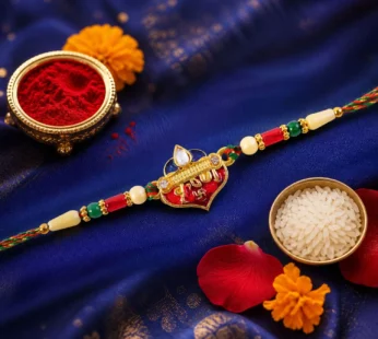 Elegant Rakhi featuring Ram Heart Plaque and ornate work in display look for Gift Use