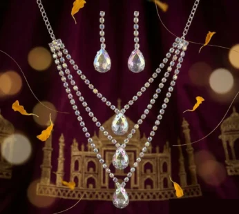 Clear AB Teardrop Crystal Layered Necklace & Earrings Set Silver Bridal Jewellery