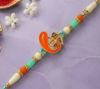 Traditional Rakhi with Om Symbol Charm and leaf detail in thread style for Gift Use