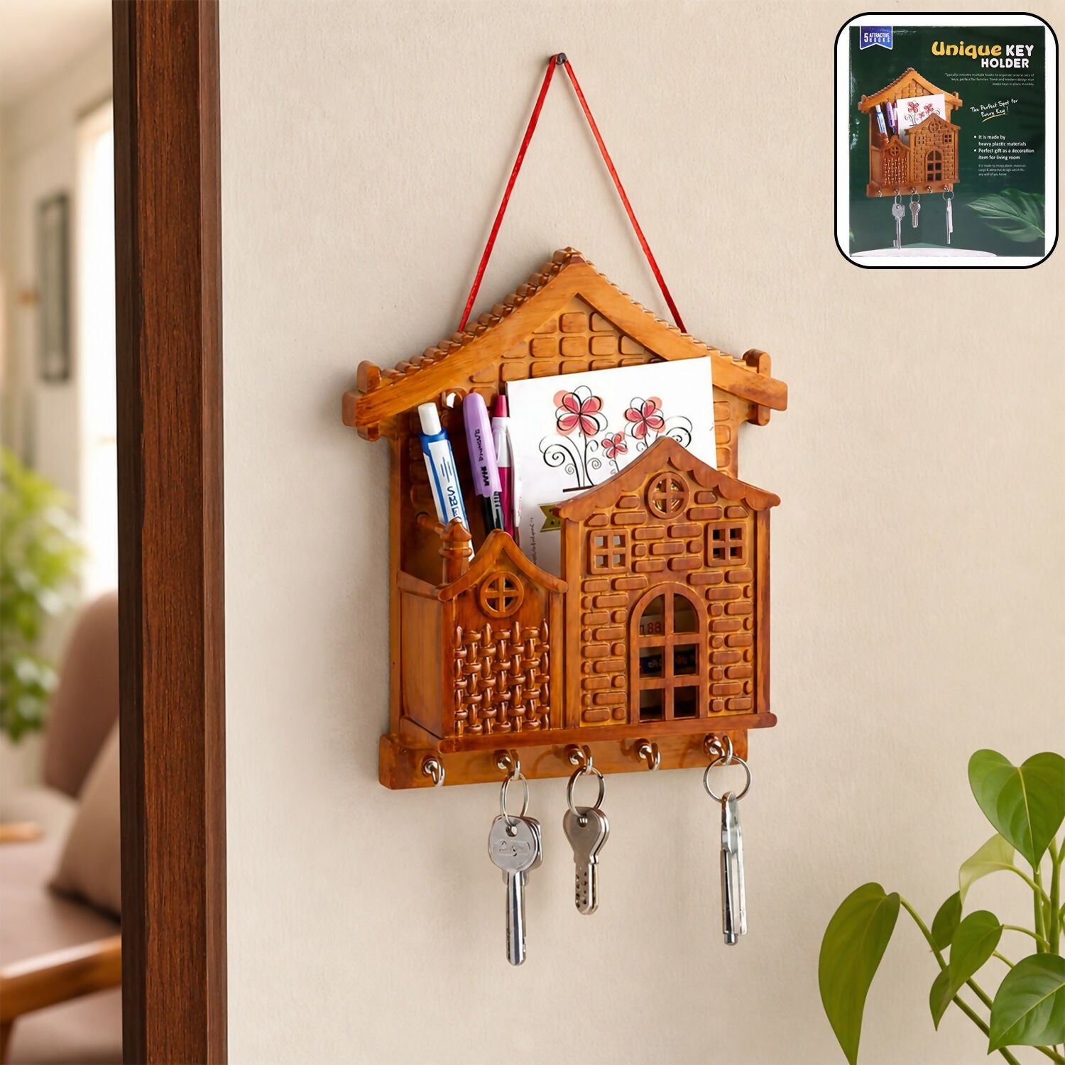 Premium Wall-Mounted Wooden Key Holder – Stylish & Space-Saving Organizer - Buy Online at Alikart