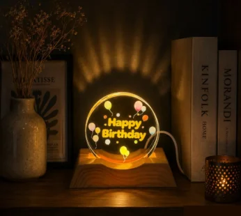 Happy Birthday LED Acrylic Night Lamp with Wooden Base Gift for Friends and Family