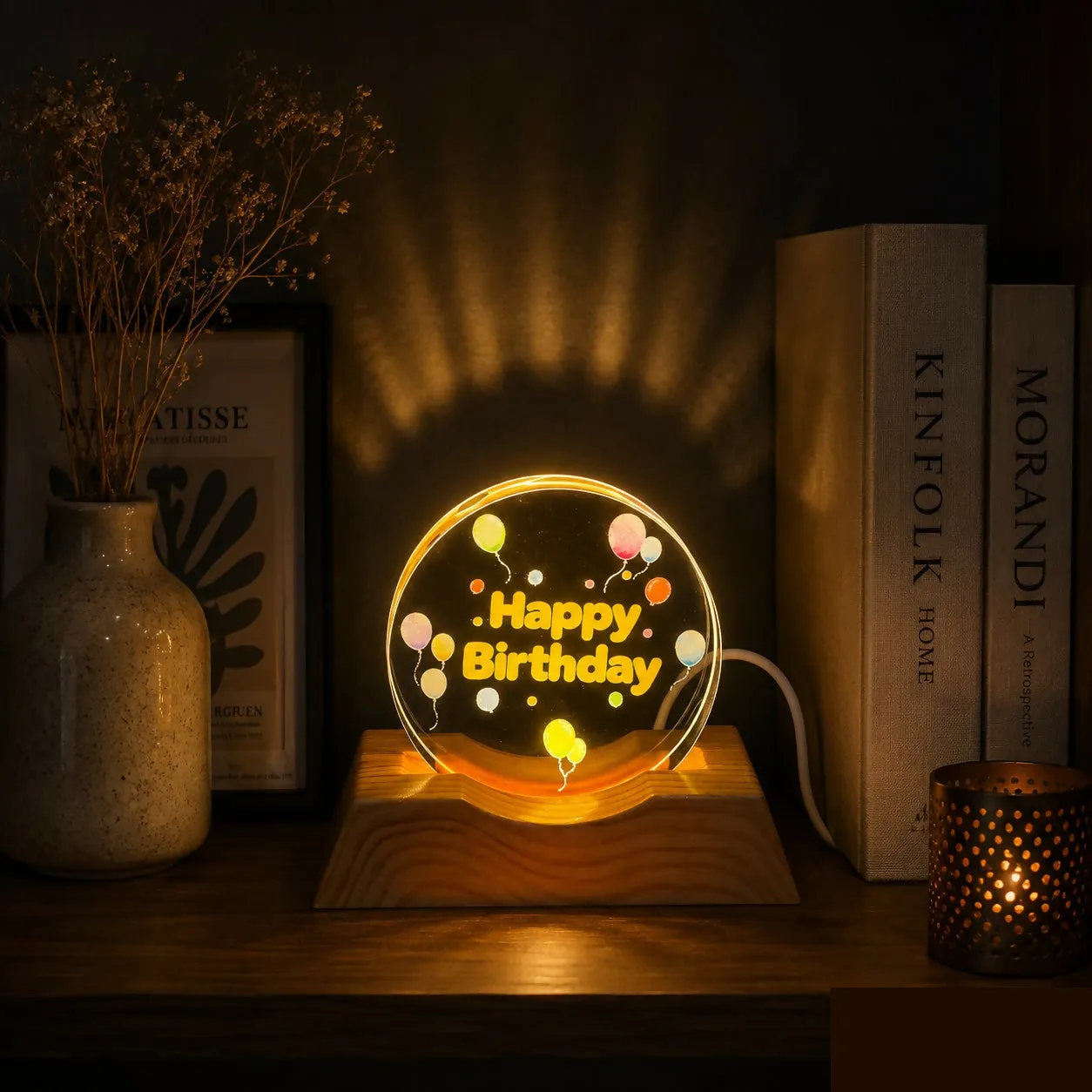 Premium Happy Birthday LED Acrylic Night Lamp with Wooden Base Gift for Friends and Family - Buy Online at Alikart