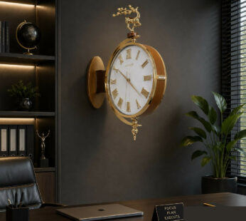 White Dial Luxury Double Sided Hanging Wall Clock with Deer Decor