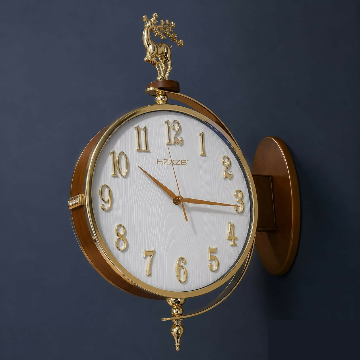 White Dial Luxury Double Sided Hanging Wall Clock with Deer Decor - Detailed Feature View 3