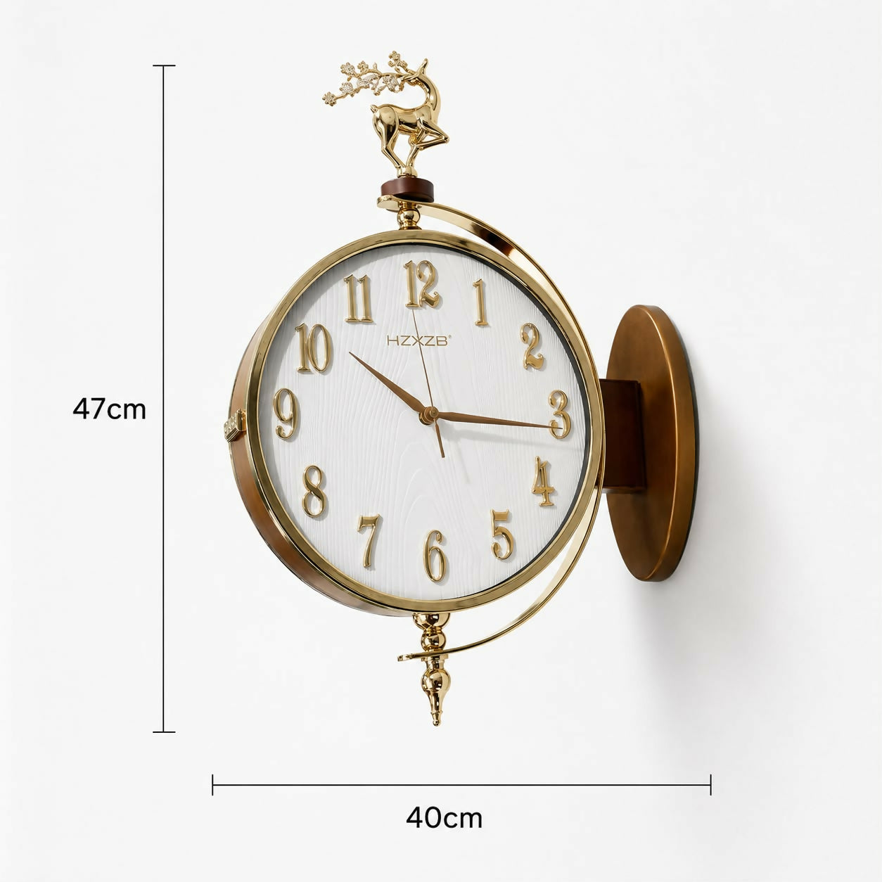 White Dial Luxury Double Sided Hanging Wall Clock with Deer Decor - Detailed Feature View 4