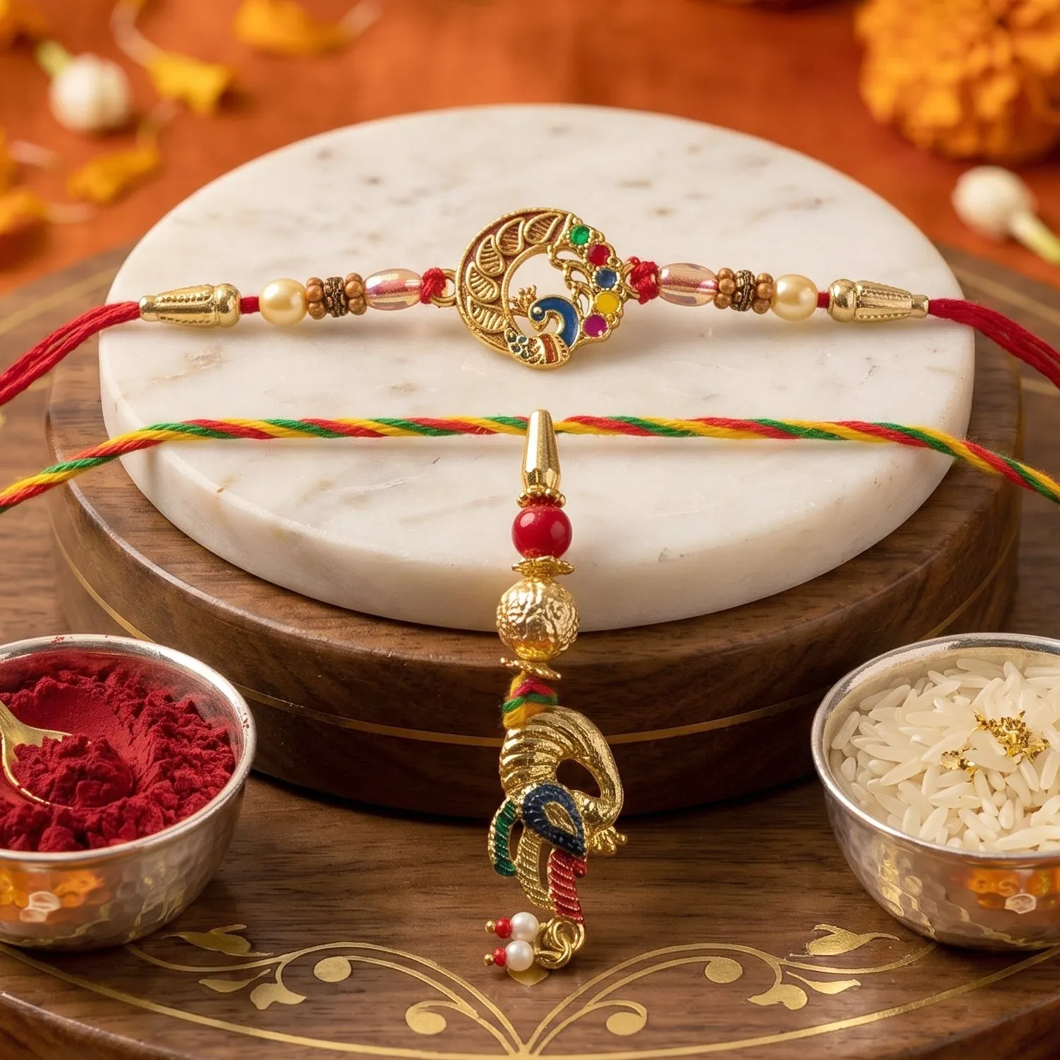 Premium Premium Peacock Charm Bhabhi Lumba Rakhi – Elegant Maroon Gift Box for Rakshabandhan - Buy Online at Alikart