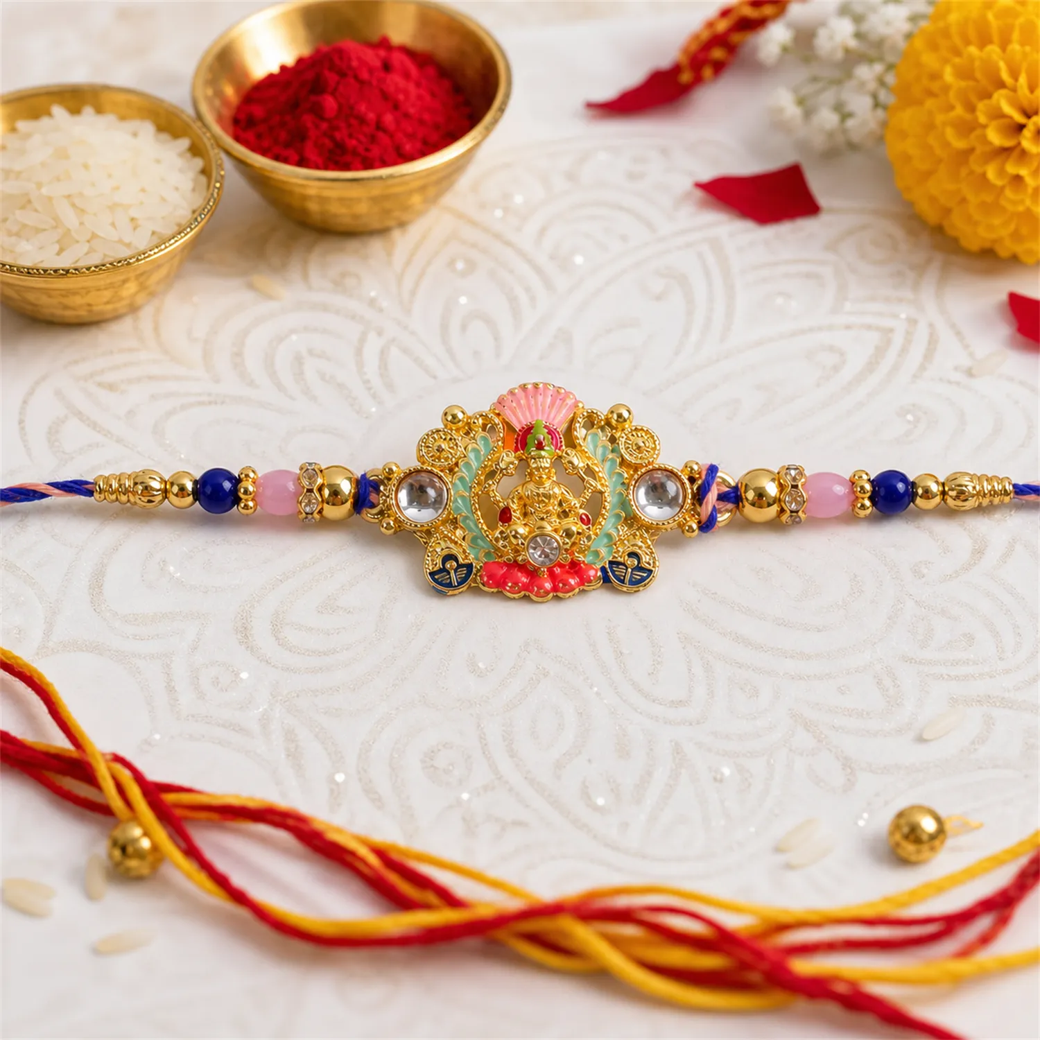 Goddess Charm Rakhi, Beautiful Beaded Brother Gift for Raksha Bandhan - Detailed Feature View 3