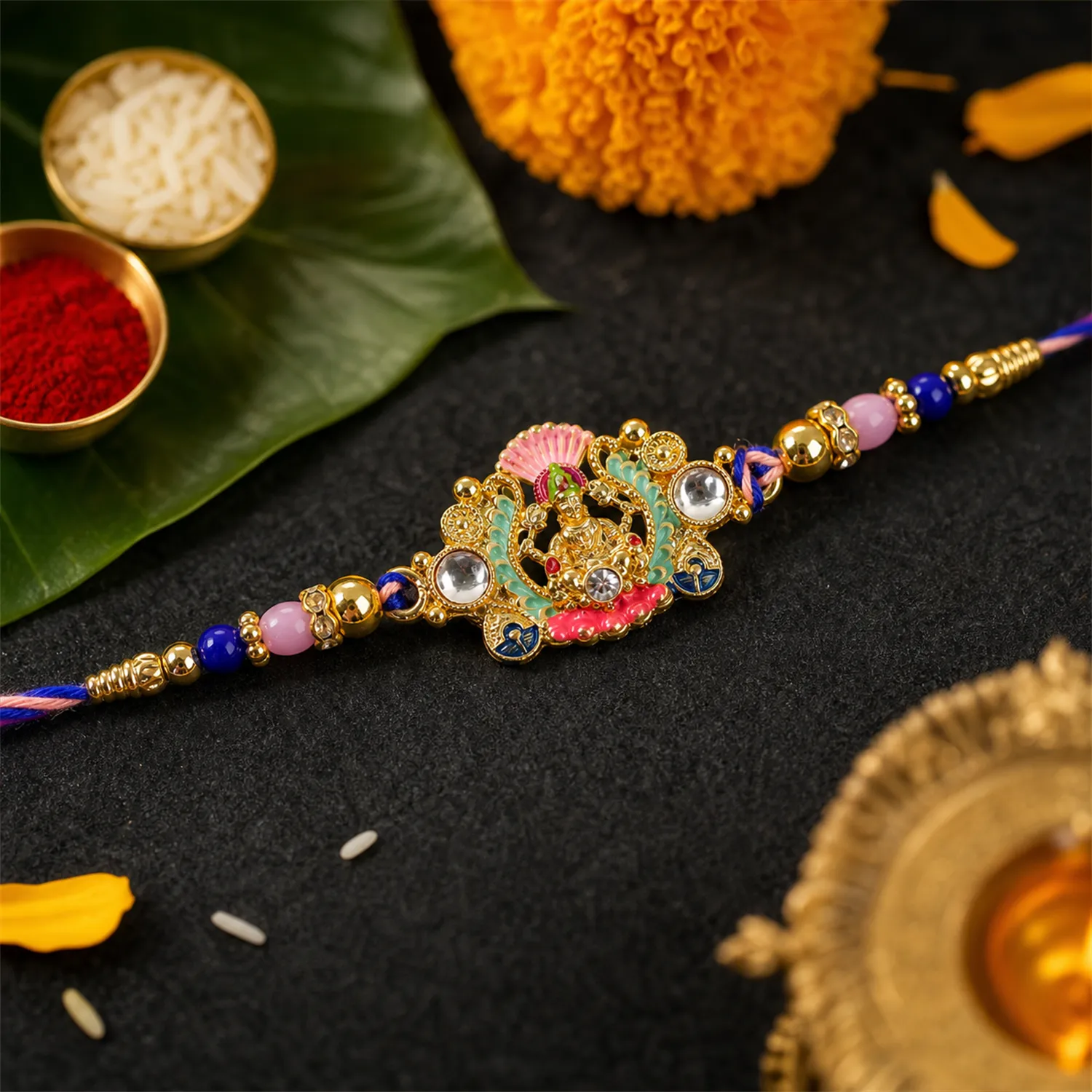 Goddess Charm Rakhi, Beautiful Beaded Brother Gift for Raksha Bandhan - Detailed Feature View 2