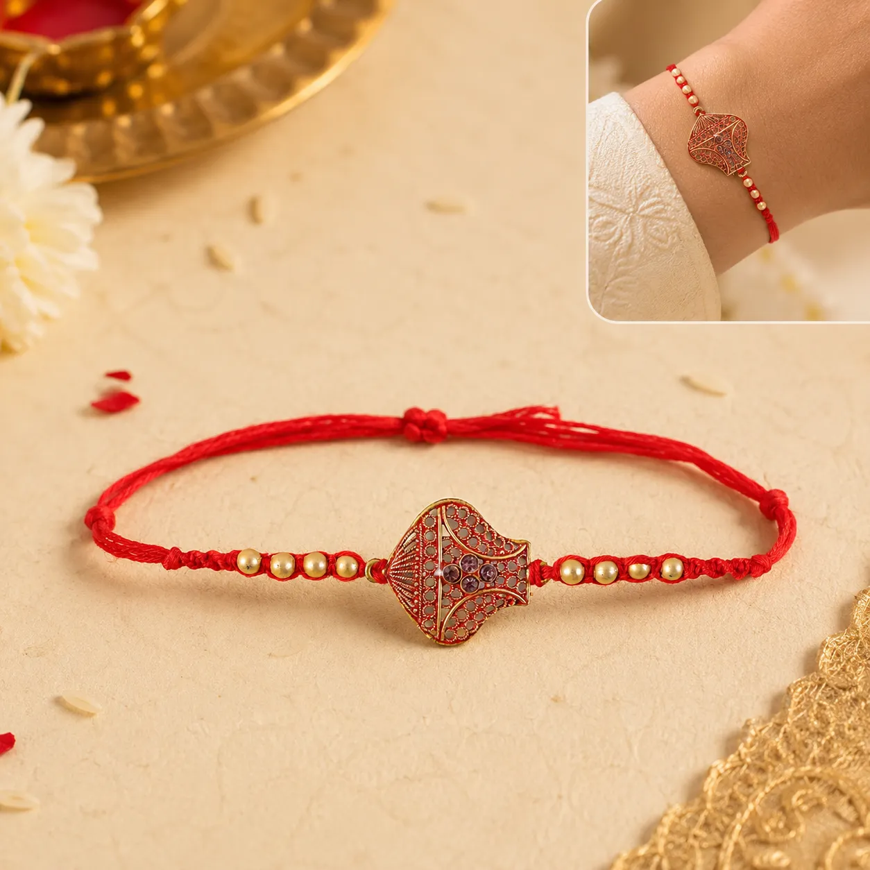 Premium Rakhi for Brother – Elegant Antique Leaf Jali Design - Buy Online at Alikart