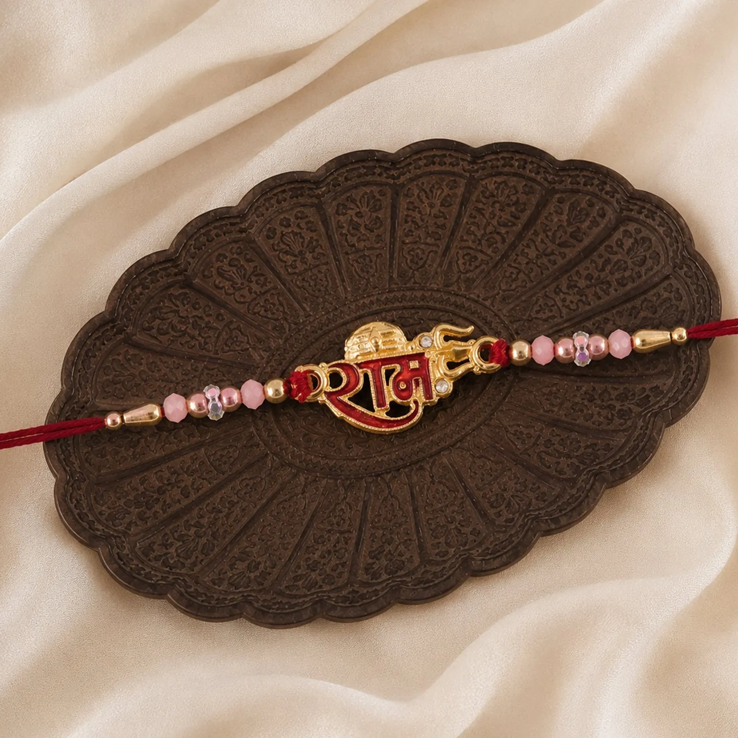 Golden Ram Rakhi – Elegant Festival Gift for Brother & Sister - Detailed Feature View 3