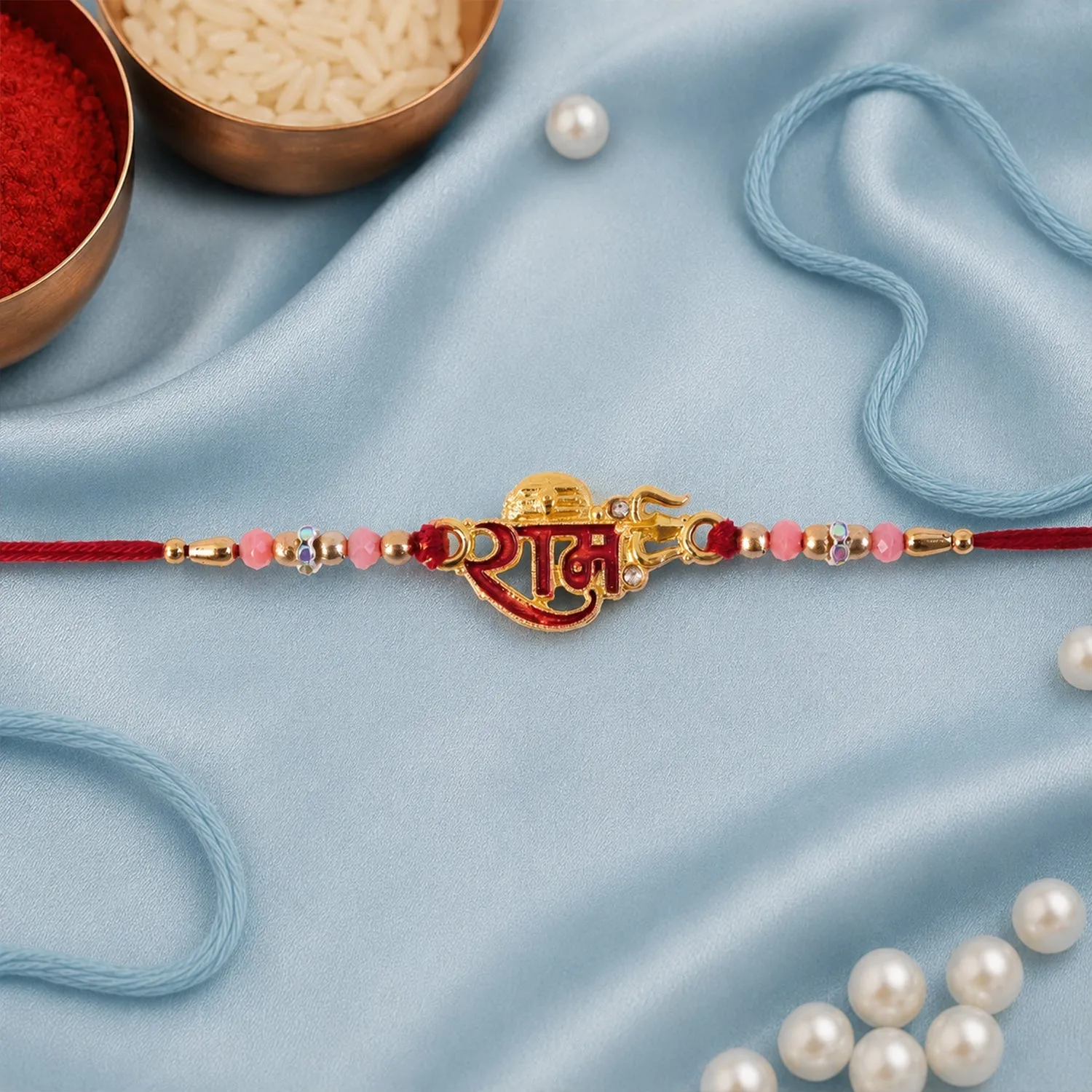 Golden Ram Rakhi – Elegant Festival Gift for Brother & Sister - Detailed Feature View 2