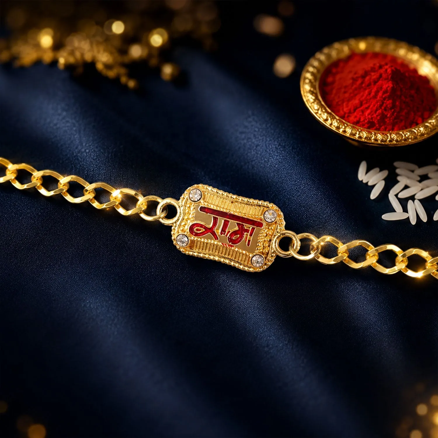 Ram Text Enamel Rakhi – Elegant Traditional Gift for Brother - Detailed Feature View 1