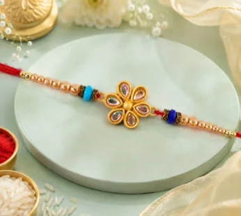 Kundan Rakhi for Brother – Floral Pearl Crystal Bead Design