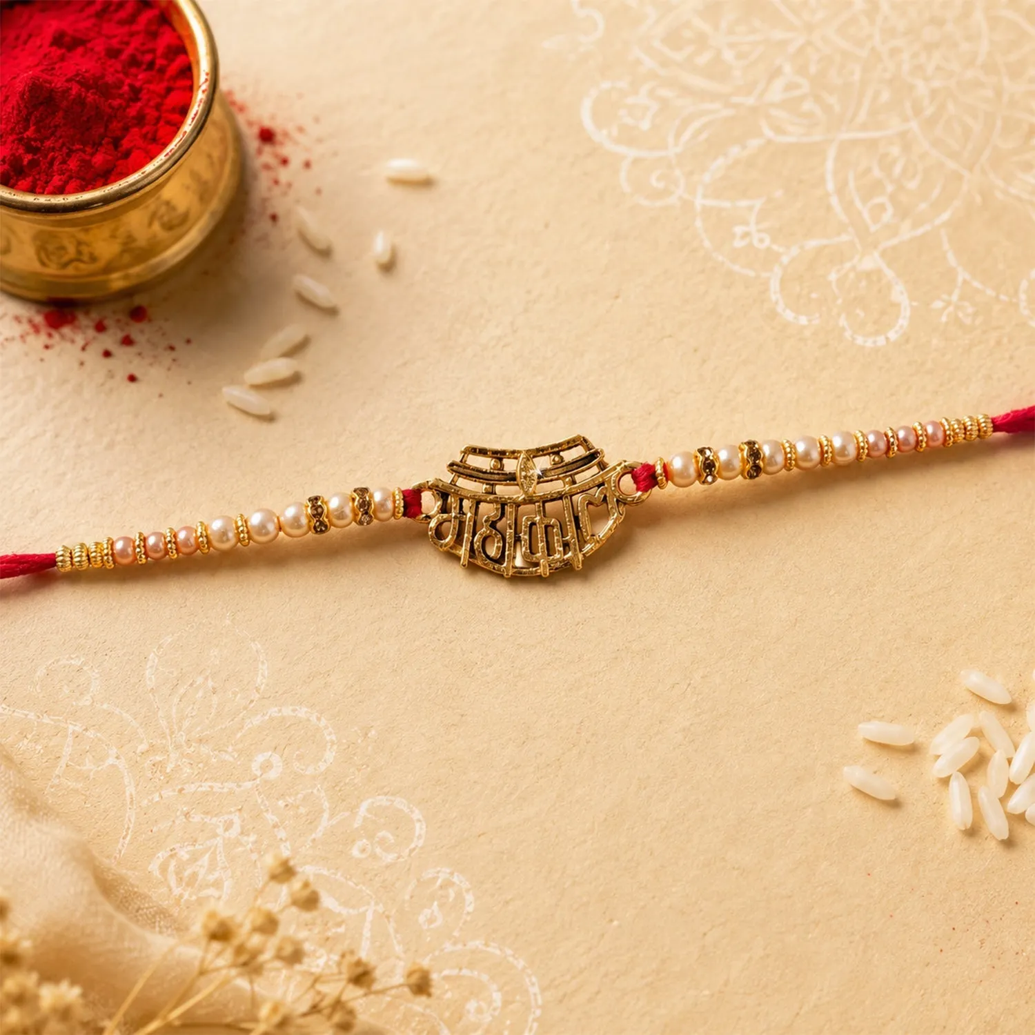 Mahakal Rakhi for Brother – Text Beaded Traditional Design - Detailed Feature View 3