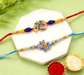 Designer Stone Traditional Rakhi Set for Raksha Bandhan (2 Pc)