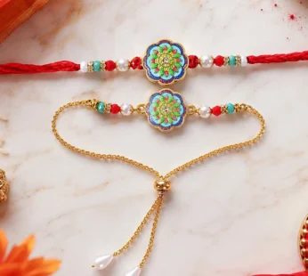 Premium Lumba Bhabhi Rakhi with Floral Stone Designer Pair Set