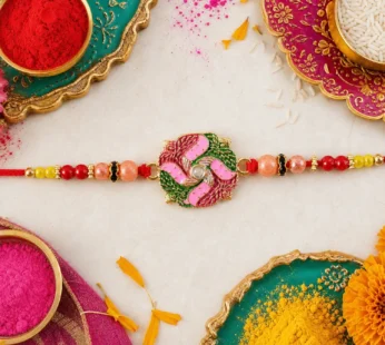 Round Swastik Stone Kundan Rakhi for Brother
