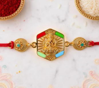 Gold-Toned Lord Ganesha Rakhi with Colorful Enamel for Raksha Bandhan