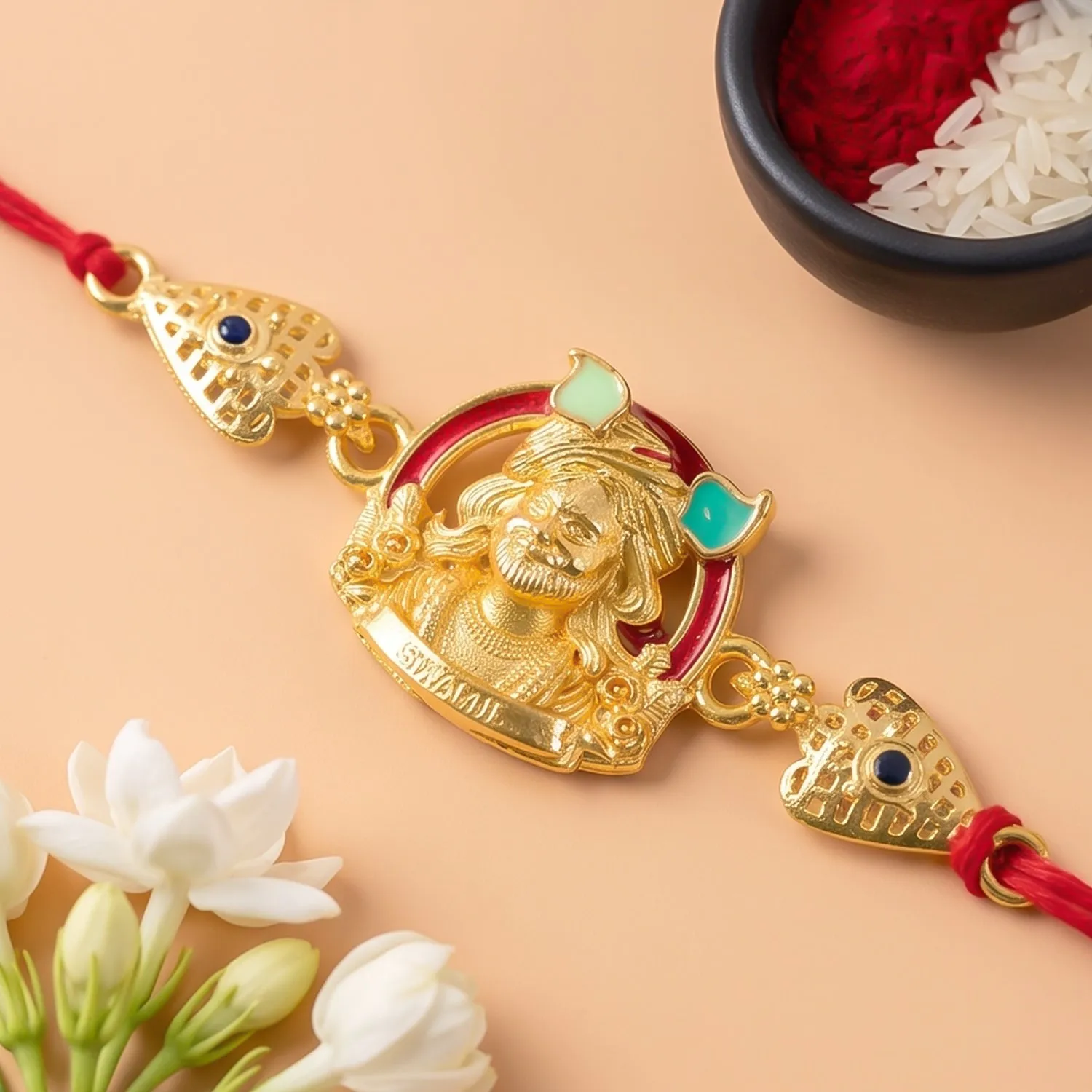 Premium Gold-Toned Khatu Shyam Ji Rakhi with Enamel Work for Raksha Bandhan - Buy Online at Alikart