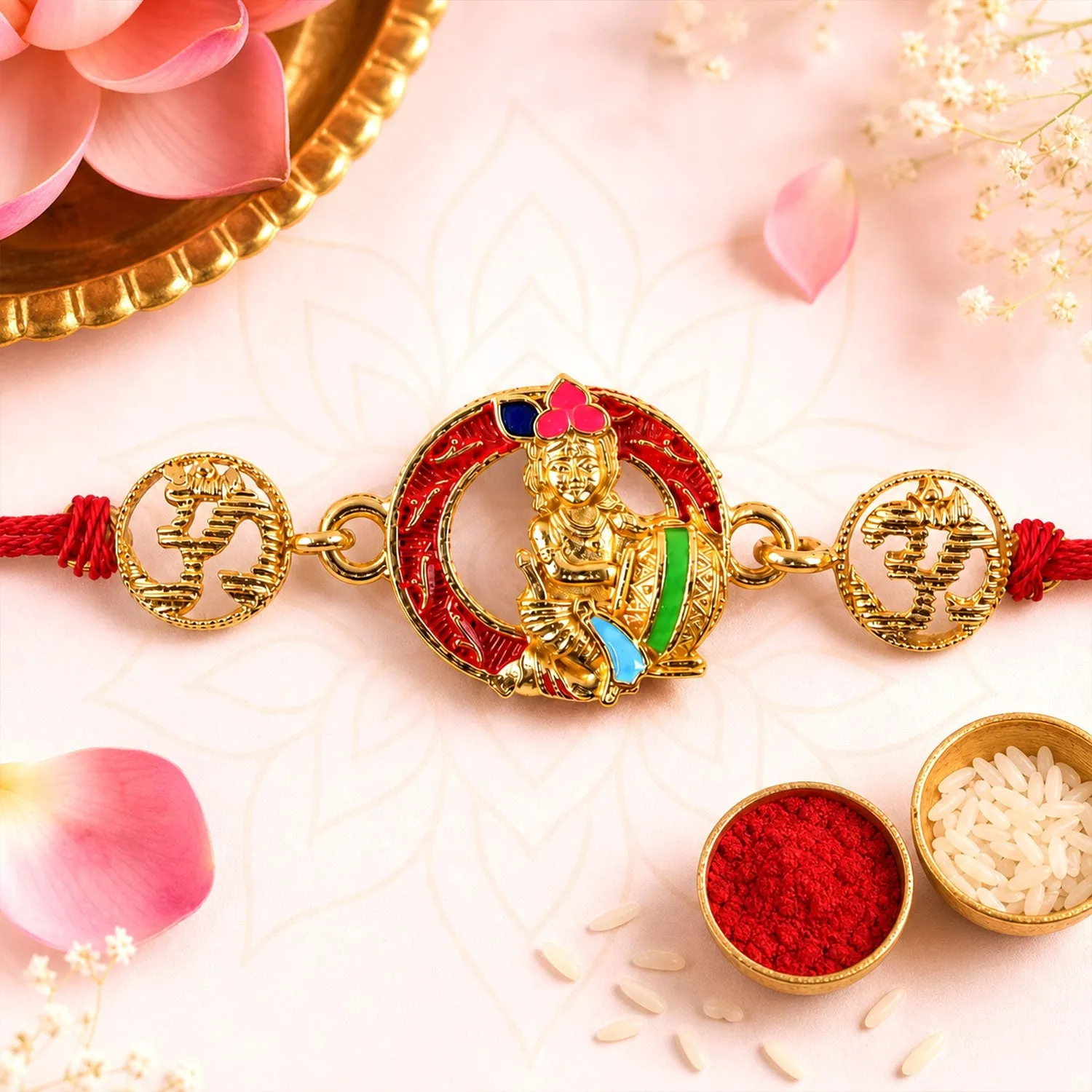 Premium Gold-Toned Bal Krishna Rakhi with Colorful Enamel for Raksha Bandhan - Buy Online at Alikart