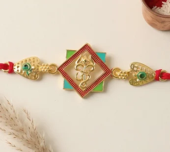 Gold-Toned Om Trishul Rakhi with Colorful Enamel for Raksha Bandhan