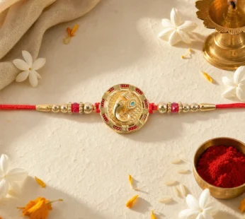 Round Ganesha Kundan Designer Rakhi with Beaded Festive Detail Pattern