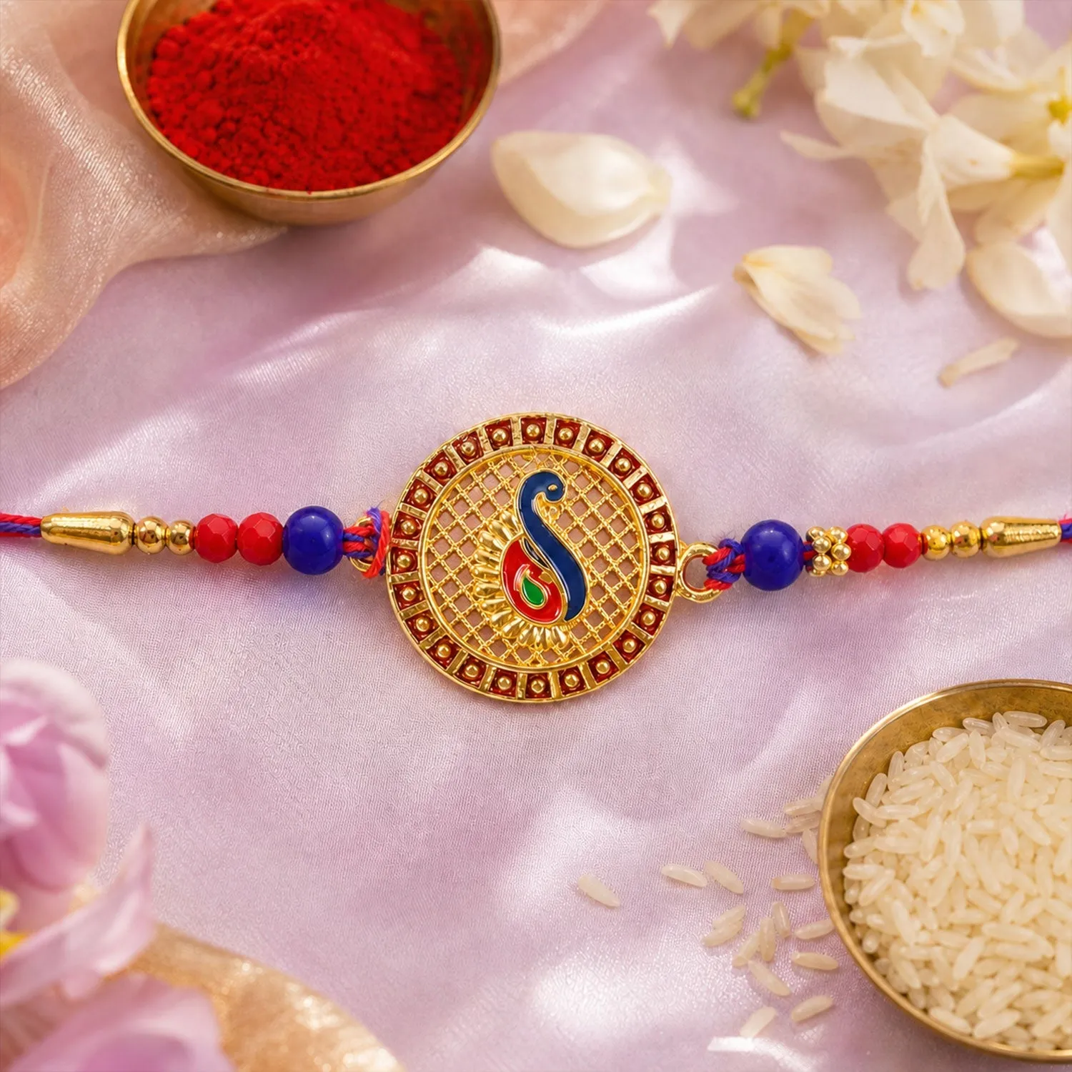 Premium Peacock Paisley Stone Designer Rakhi for Brother - Buy Online at Alikart