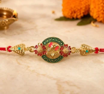 Ganesha Rakhi Kundan Beaded Floral Designer for Brother