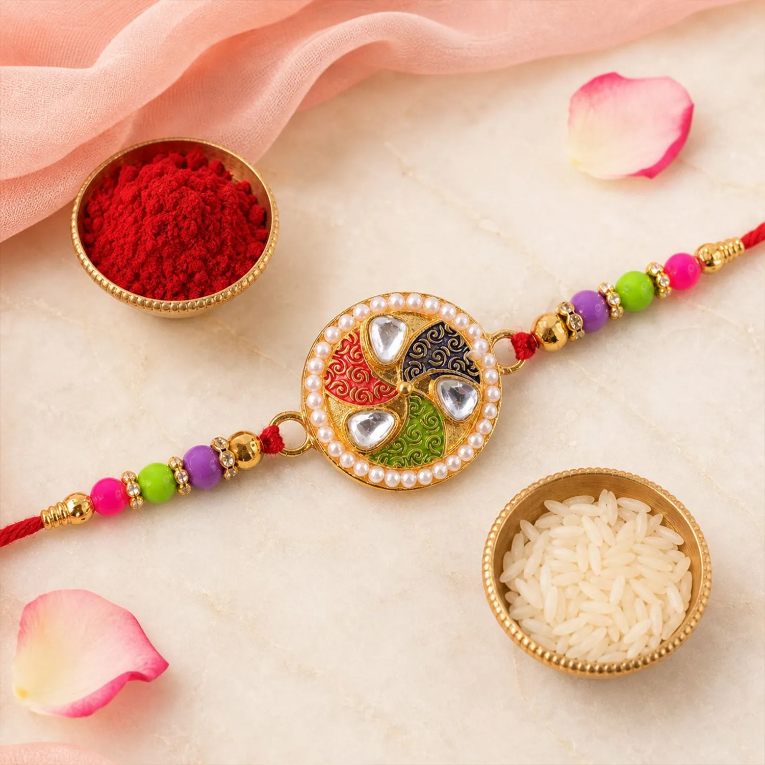 Premium Kundan Meenakari Rakhi Pearl Border Multicolor Beads - Buy Online at Alikart