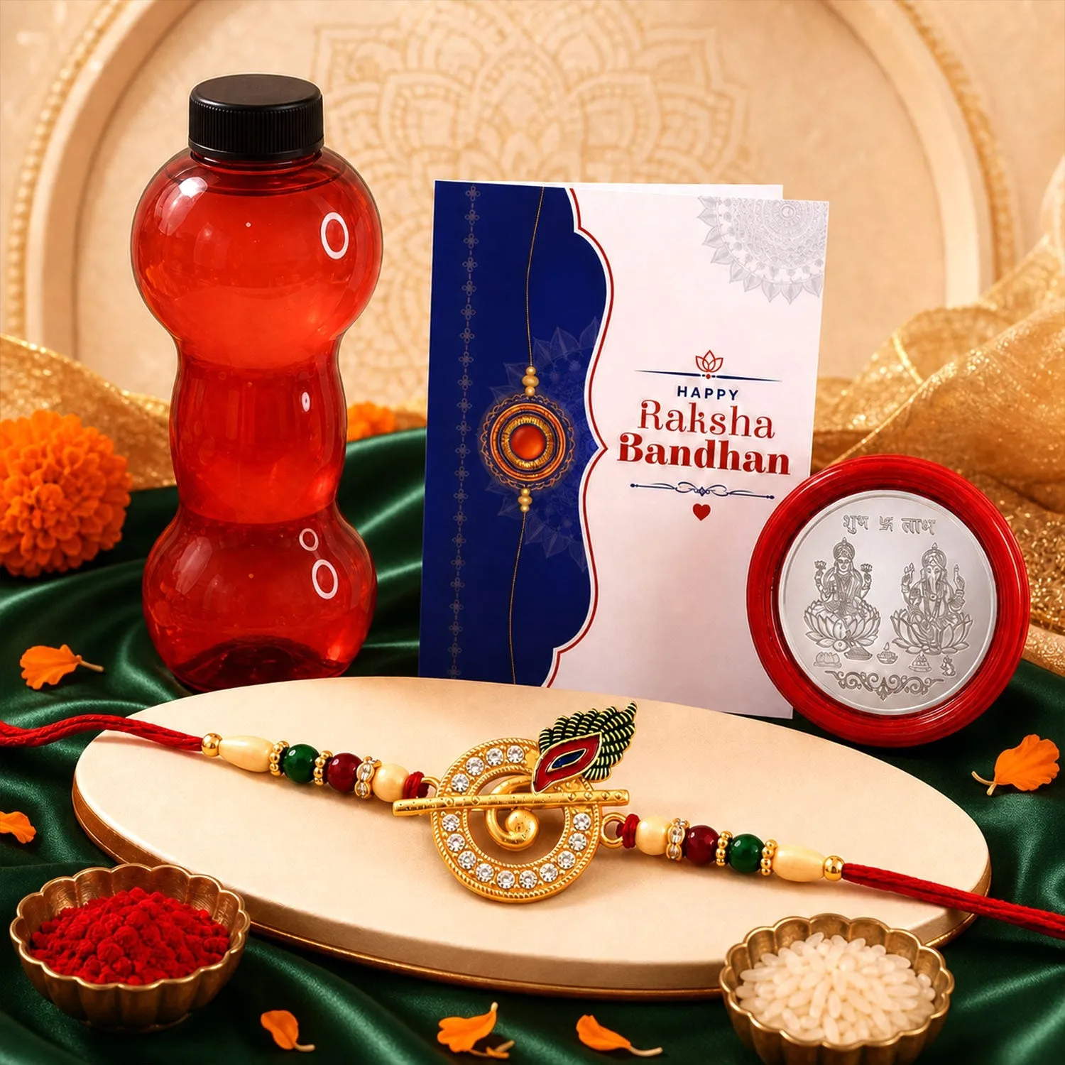 Premium Peacock Design Rakhi with Water Bottle Gift Combo - Buy Online at Alikart
