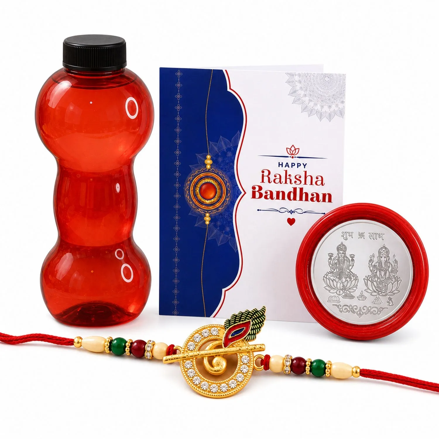 Peacock Design Rakhi with Water Bottle Gift Combo - Detailed Feature View 2