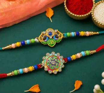 Peacock Om Beaded Rakhi Combo with Traditional Motif Work (2 Pc)