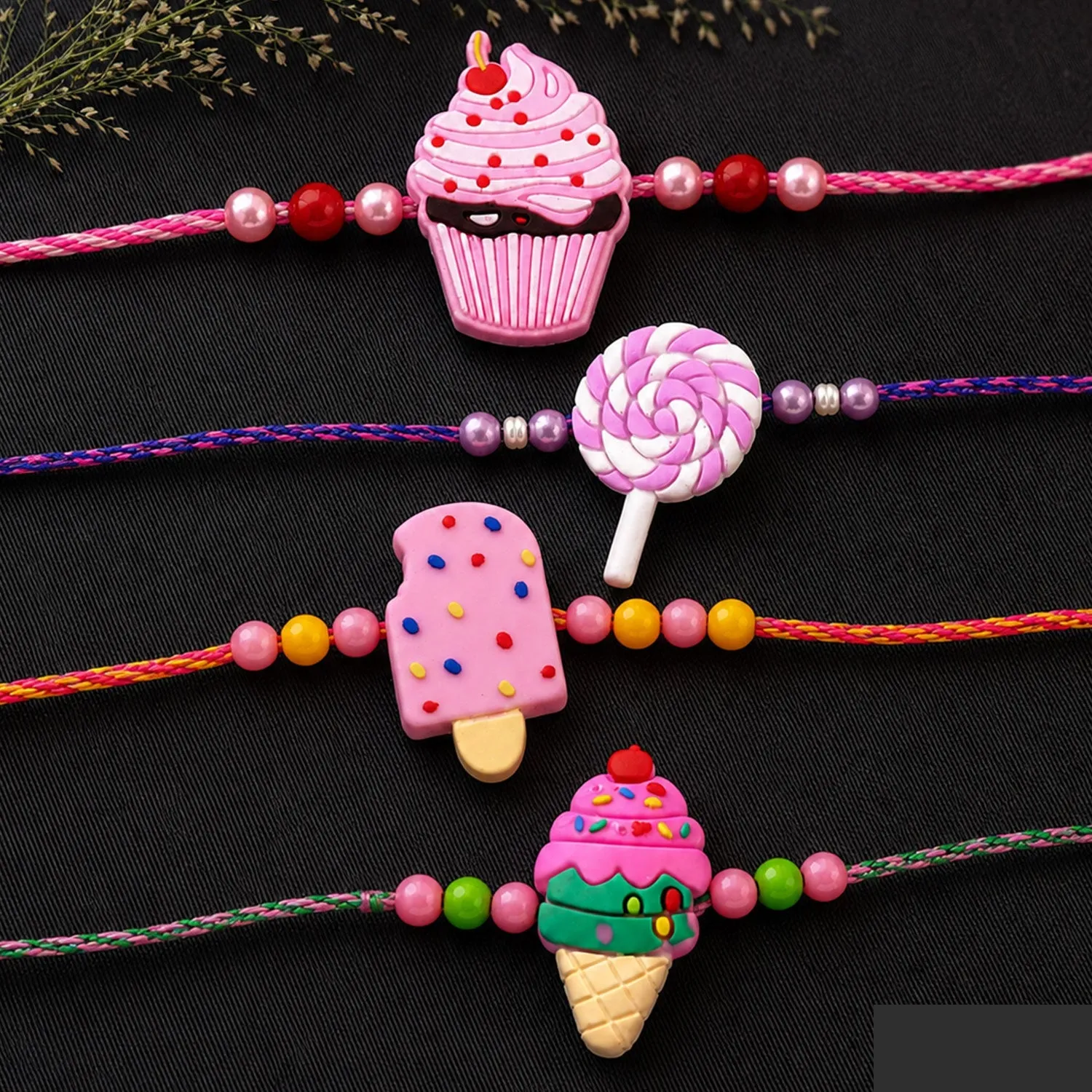 Premium Ice Cream Kids Fancy Rakhi with Sweet Playful Charm (4 Pc) - Buy Online at Alikart
