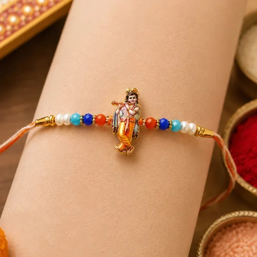 Hanuman Dronagiri, Pramukh Swami & Krishna Flute Idol Rakhi for Brother (3 Pc Set) - Detailed Feature View 2