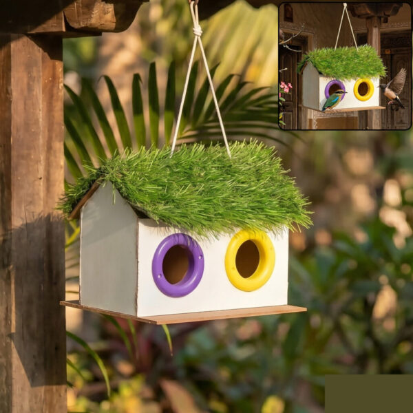 Wooden Bird House – Double-Compartment for Outdoor Garden