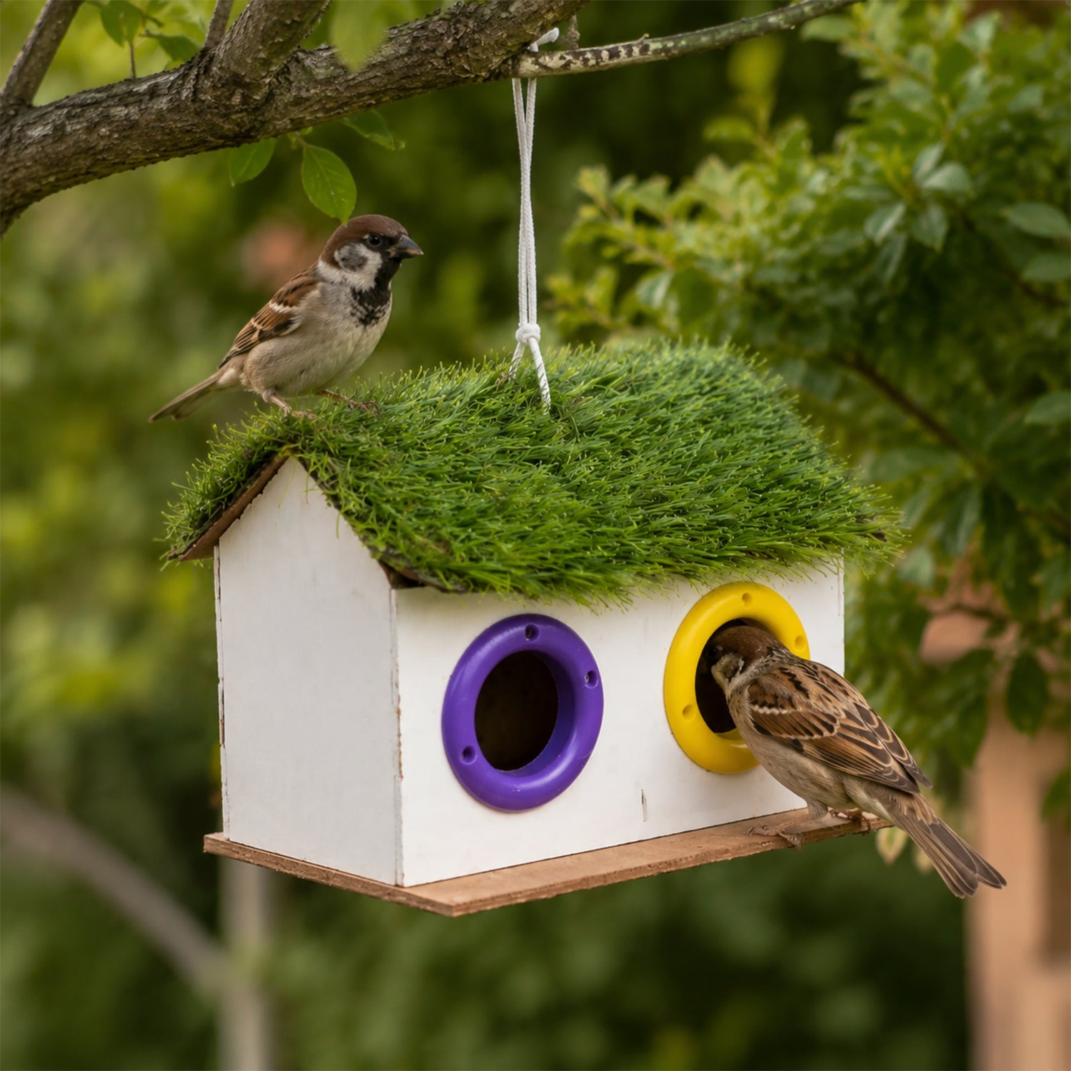 Wooden Bird House – Double-Compartment for Outdoor Garden - Detailed Feature View 2