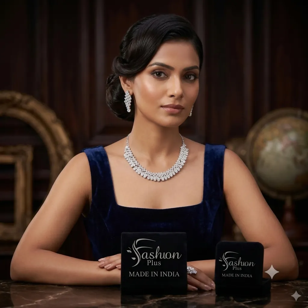Sparkling American Diamond Silver-Plated Bridal Jewellery Set | Festive and Party Wear Necklace Set - Detailed Feature View 3