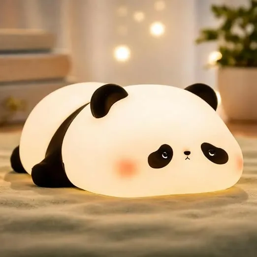 Cute Panda Silicone LED Night Lamp, USB Rechargeable Touch Bedside Light - Detailed Feature View 2