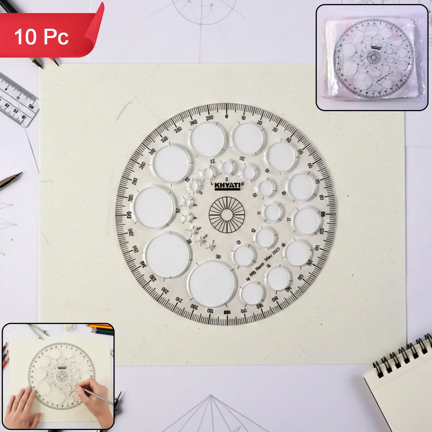 Premium Circle Drawing Template Protractor – Accurate Geometry Stencil (10 Pcs) - Buy Online at Alikart